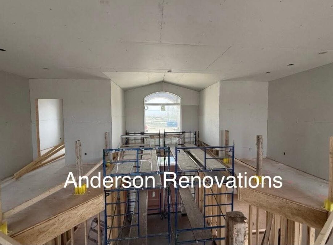 Anderson Renovations — Drywall and taping on a vaulted-ceiling renovation