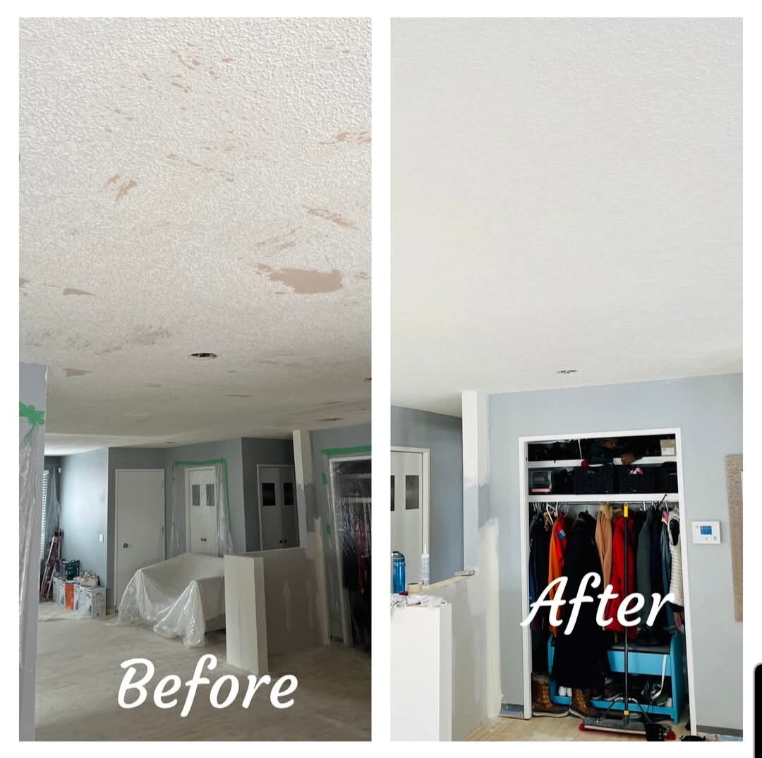 Anderson Renovations — Before & after: popcorn ceiling removed and refinished