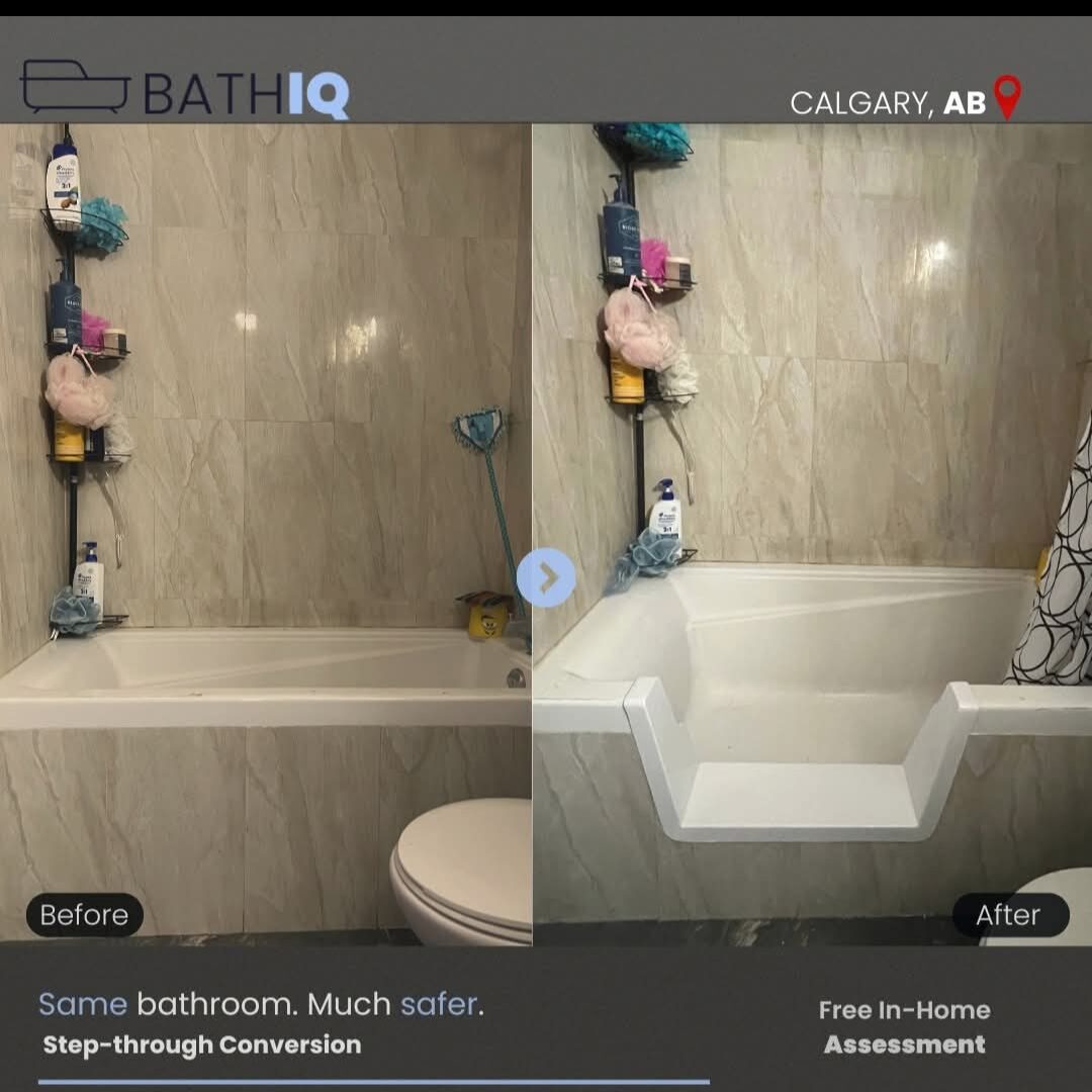 Bath IQ Calgary — Before & after: step-through tub conversion
