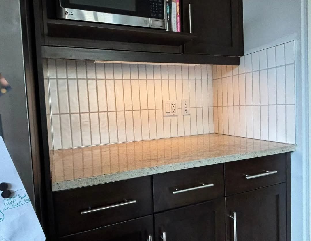Bergen Renovation — Kitchen coffee bar with tile backsplash