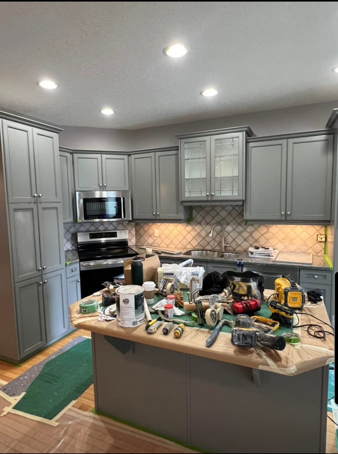 Euro Brothers Painting Calgary — Kitchen cabinets repainted grey