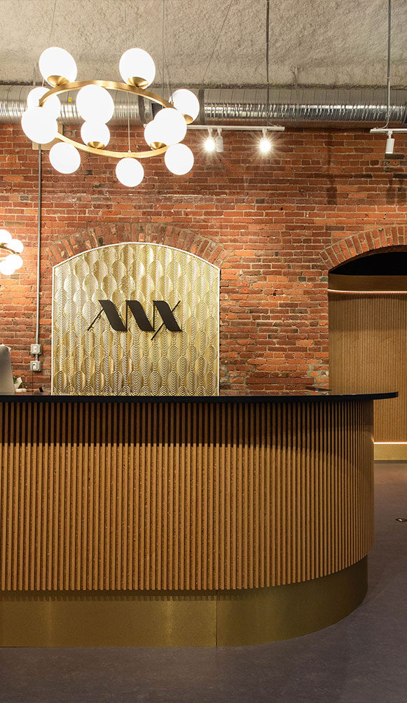 Strong Built — Wood-panel feature wall